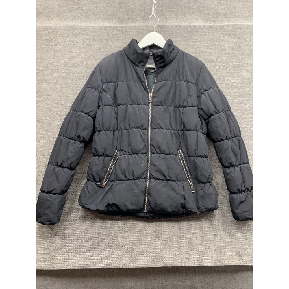 Covington Puffer Jacket Womens Medium Gray Quilted Mock Neck Full Zip Outerwear